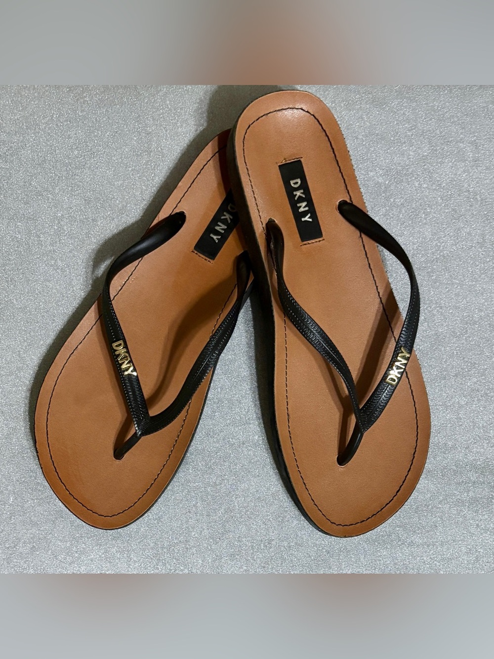 DKNY Black Strap Tan Footbed Women's Flip Flop Sandals